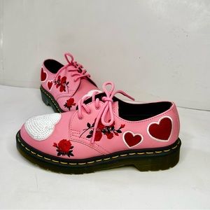Dr Martens Oxford Shoes 1461 Sequin Hearts Women’s 6 Pink Red Roses Leather